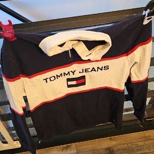 Tommy Hilfiger Navy and White Sweatshirt with Red Logo